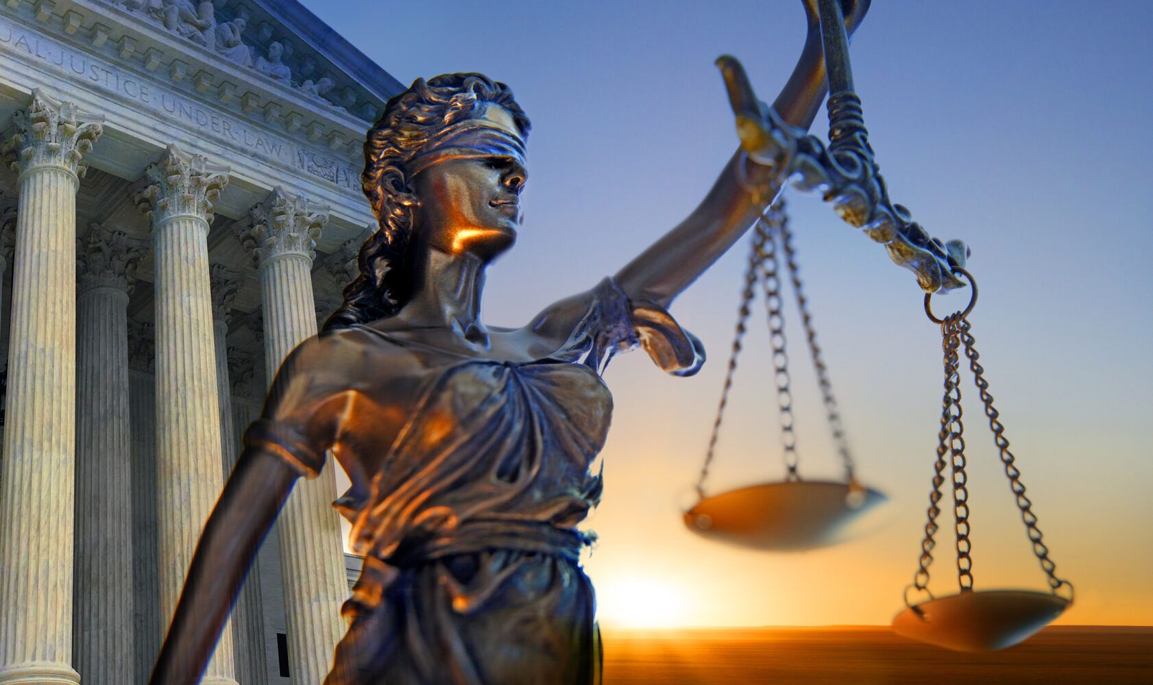 Statue Of Lady Justice And Supreme Court Building Photo of blind Lady Justice at Supreme Court