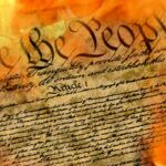 US Constitution in flames