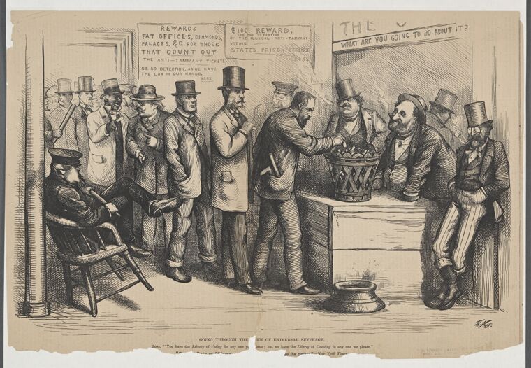 White men lined up to vote
