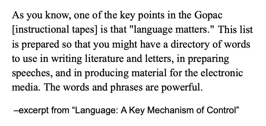 Brief excerpt from GOPAC pamphlet, "Language: A Key Mechanism of Control"