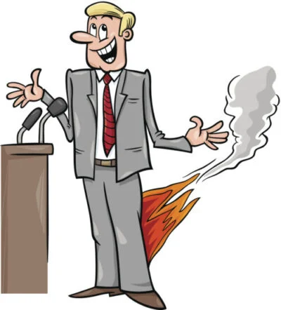pants on fire saying cartoon Cartoon illustration of a man at a podium with his pants on fire.