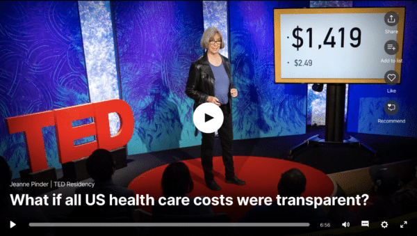 Jeanne Pinder delivers her TED Talk on making healthcare costs transparent