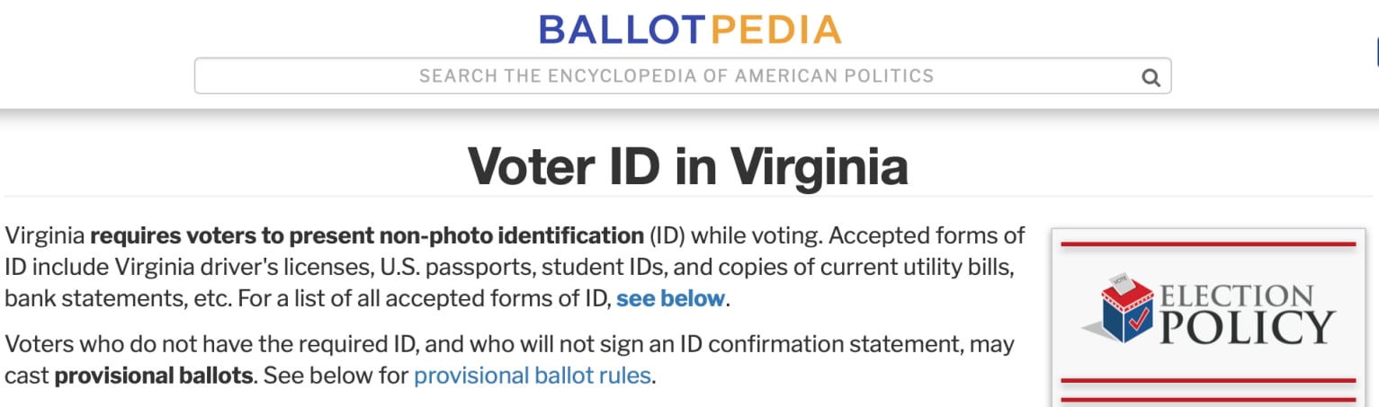 Example of Ballotpedia's State Voter ID laws