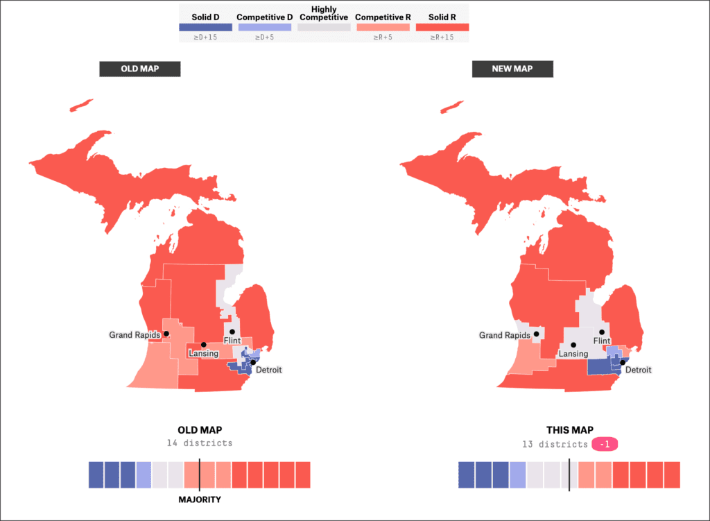 Maps illustrating what redistricting looks like in Michigan