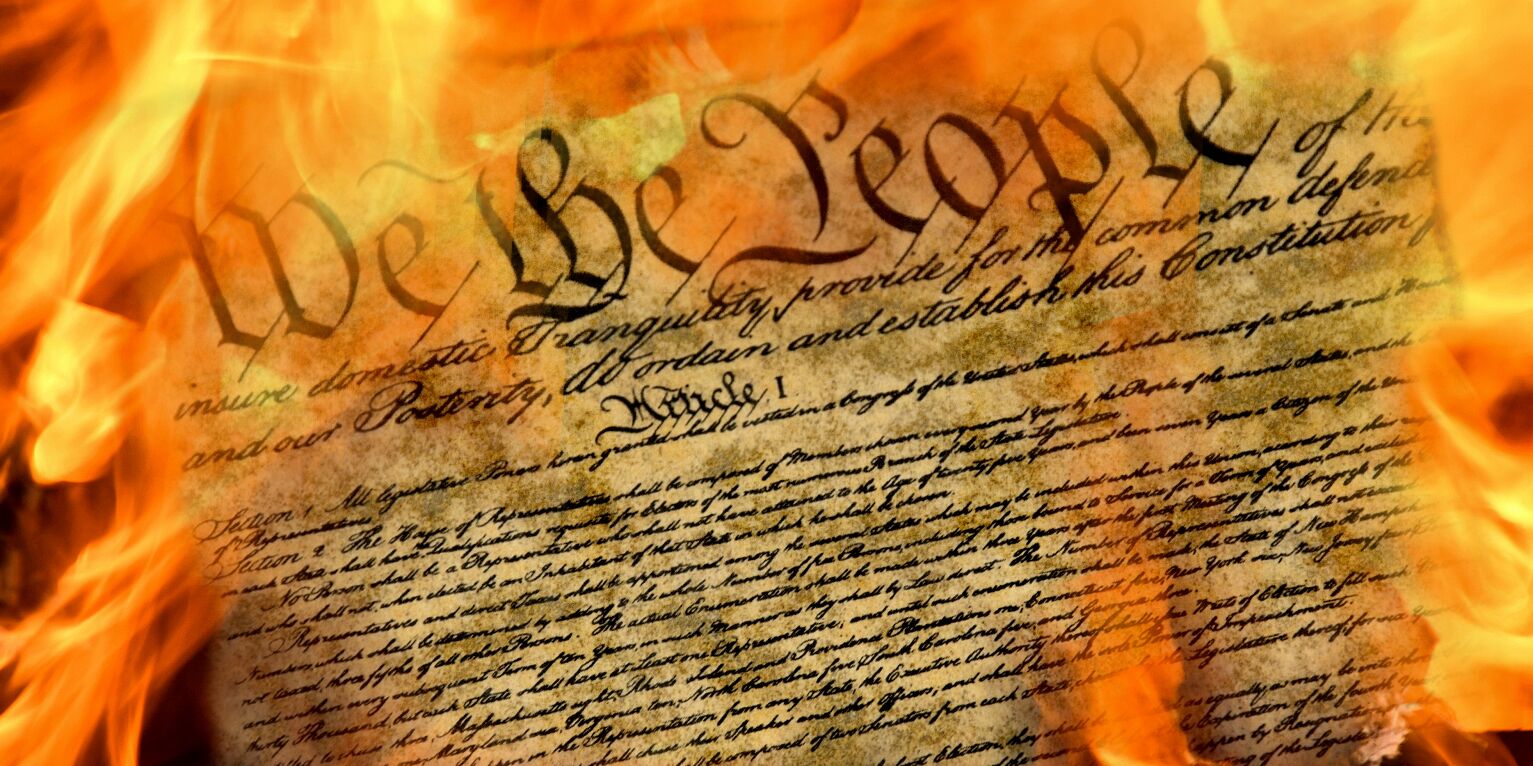 US Constitution in flames