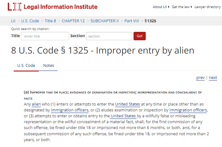 Section 1325 criminalizes border crossing
