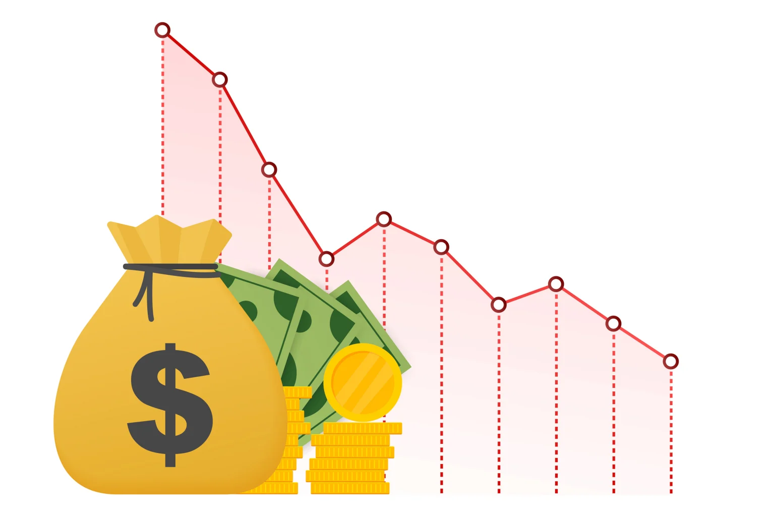 Image with upward sloping line graph and pile of money