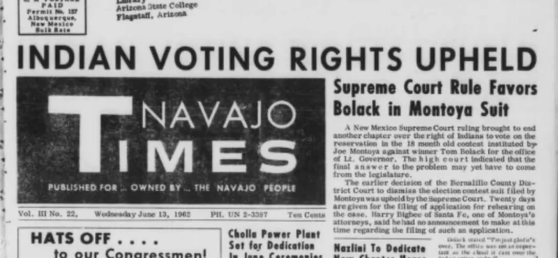 Navajo Times headline: "Indian Voting Rights Upheld"