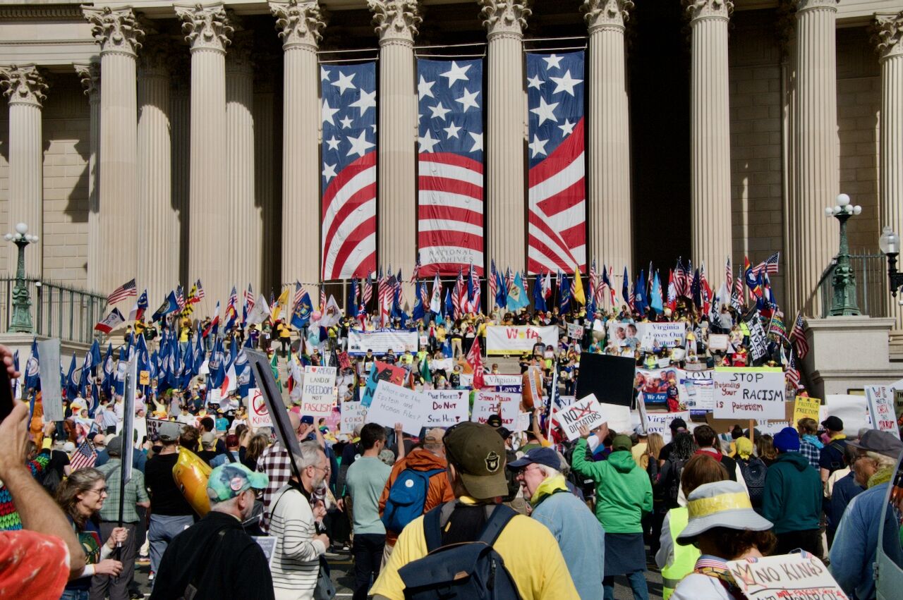 Protesters at a No Kings rally in Washington, DC