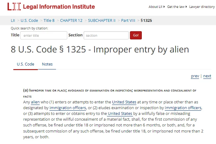 Section-1325 Section 1325 criminalizes border crossing