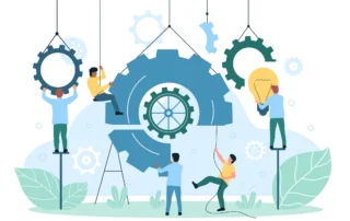 Illustration of engineers building a new system